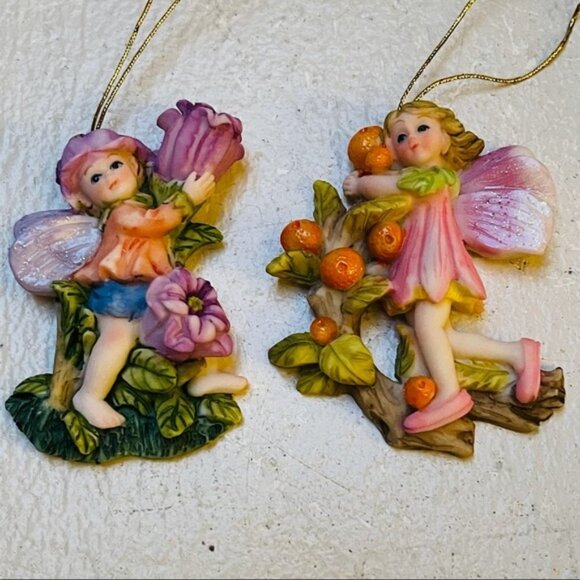 Angel Ceramic Figurine Hanging Ornament Decor Angel standing up holding flowers - Picture 1 of 4